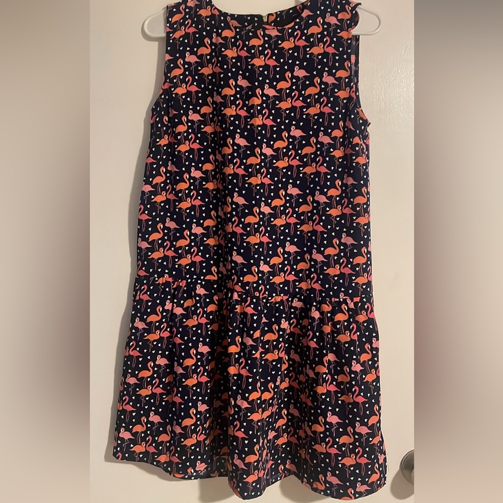 Flamingo print drop waist dress